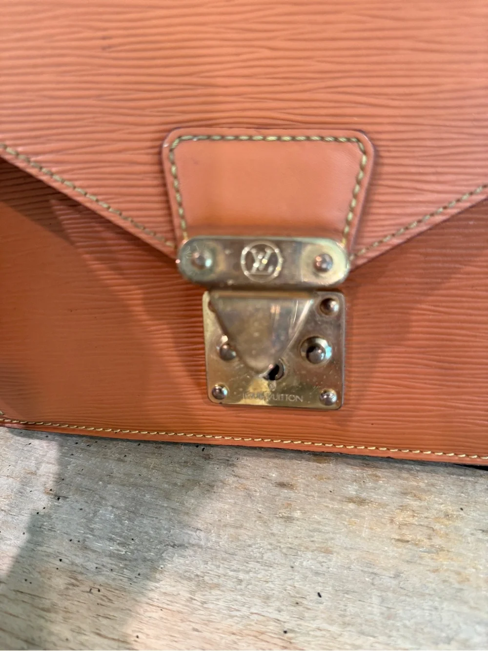 Louis Vuitton Tan Epi Leather Wristlet Clutch with Gold Hardware project piece